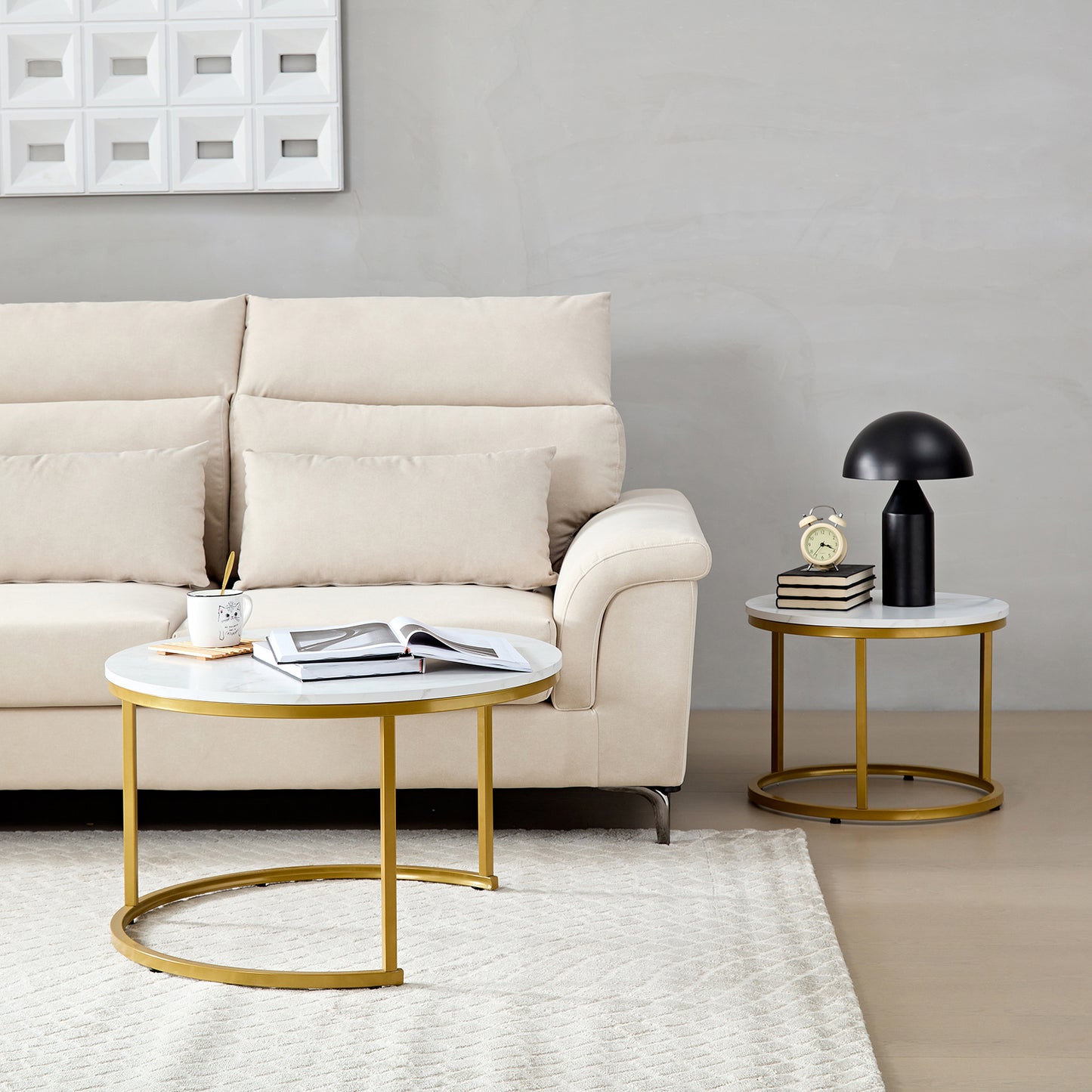 Salontafel rond goud met wit marmer look HeyHeaven 003