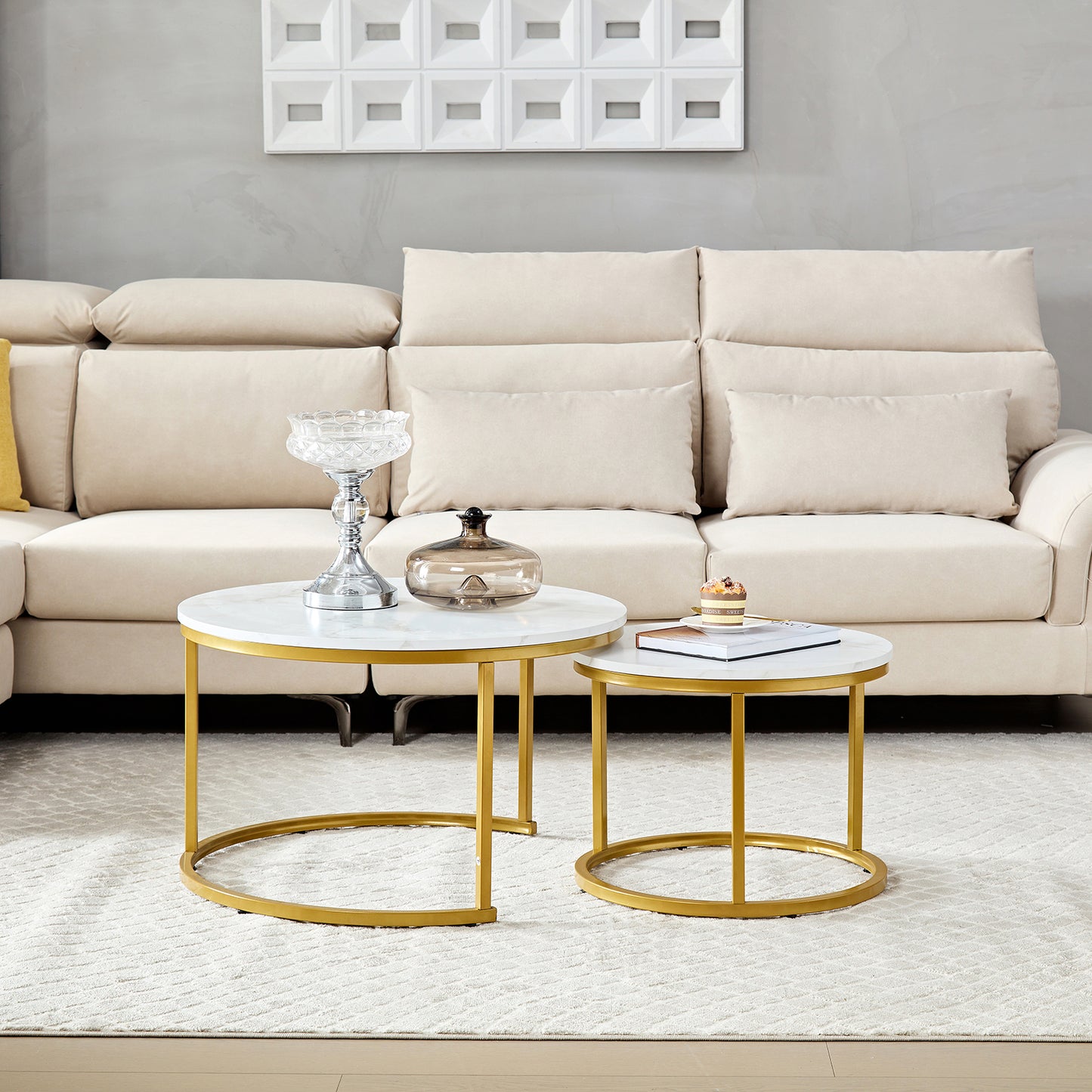 Salontafel rond goud met wit marmer look HeyHeaven 006