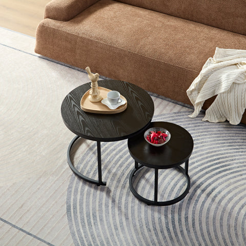 Salontafel Rond met Zwart Hout Print 60cm