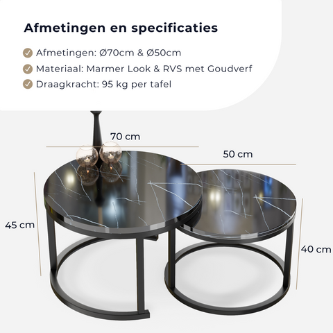 Salontafels Rond Zwart Marmerlook