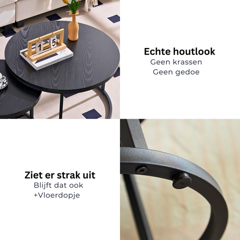 Salontafels Rond Zwart Hout Print 70cm