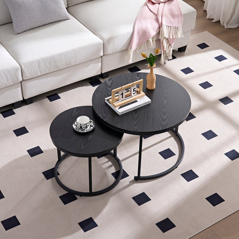 Salontafels Rond Zwart Hout Print 70cm