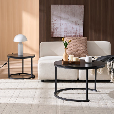 Salontafels Rond Zwart Hout Print 70cm