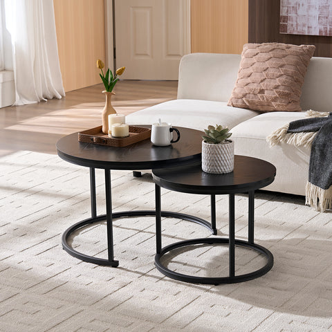 Salontafels Rond Zwart Hout Print 70cm