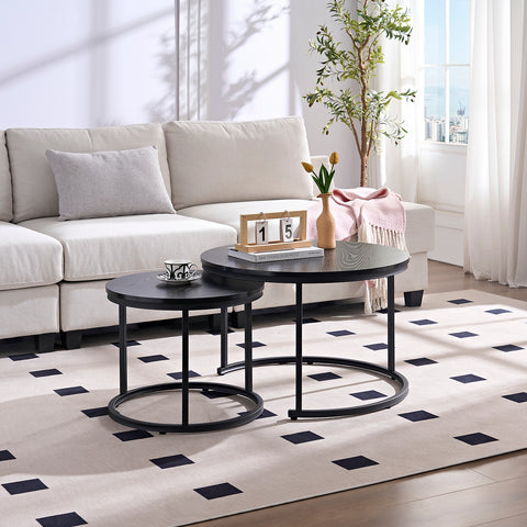 Salontafels Rond Zwart Hout Print 70cm