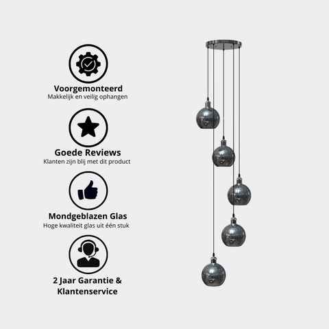 Hanglamp Smoke Glas 5 Lichts