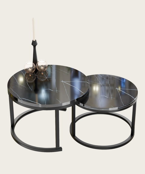 Salontafels Rond Zwart Marmerlook