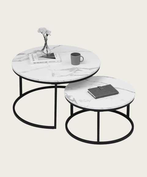 Salontafel Zwart Rond met Wit Marmer Look