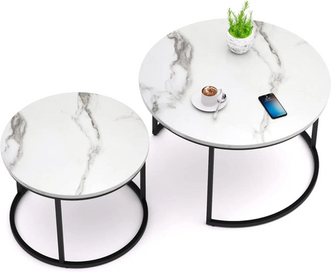 Salontafel Zwart Rond met Wit Marmer Look