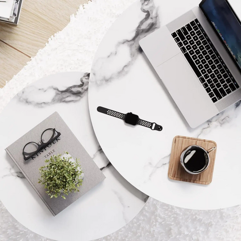 Salontafel Zwart Rond met Wit Marmer Look