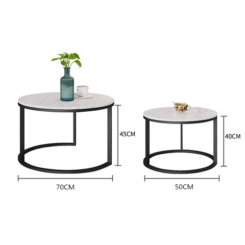 Salontafel Zwart Rond met Wit Marmer Look
