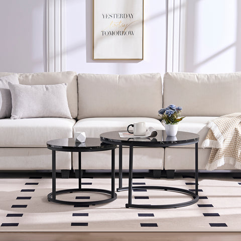 Salontafels Rond Zwart Marmerlook