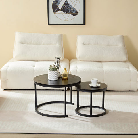 Salontafel Rond met Zwart Hout Print 60cm