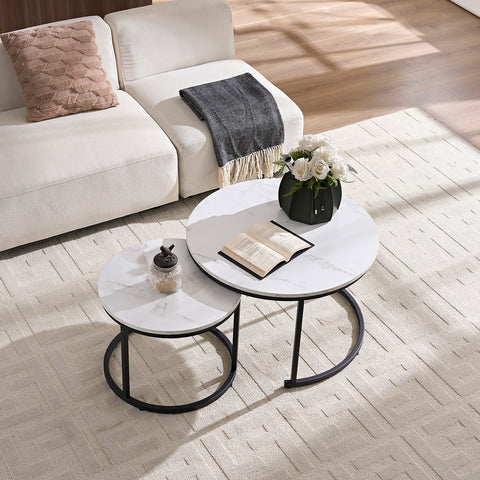 Salontafel Raguel Zwart Rond met Wit Marmer
