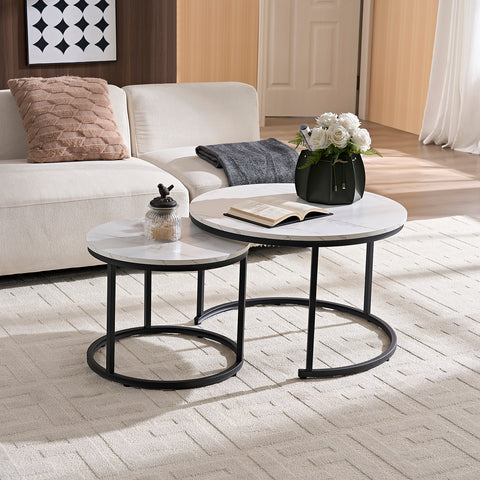 Salontafel Raguel Zwart Rond met Wit Marmer