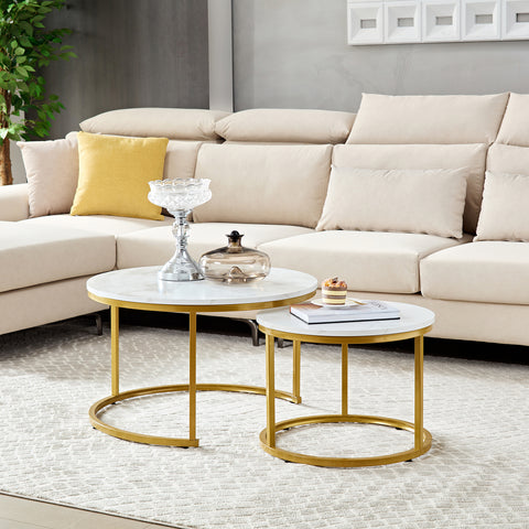 Salontafel rond goud met wit marmer look HeyHeaven 002