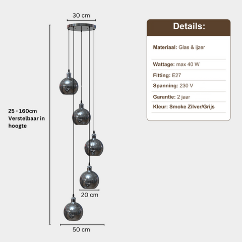Hanglamp Smoke Glas 5 Lichts