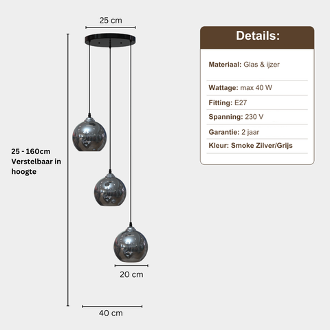 Hanglamp Smoke Glas 3 lichts