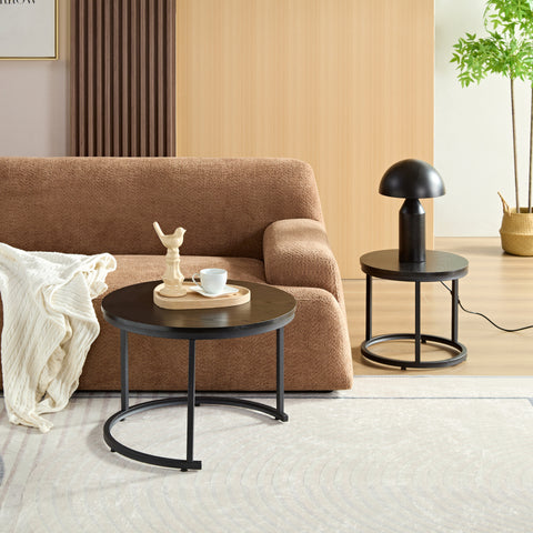 Salontafel Rond met Zwart Hout Print 60cm