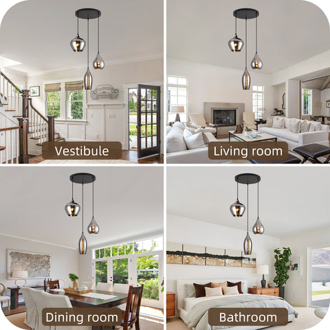 Smoke Glas Hanglamp 3 stuks - Druppel