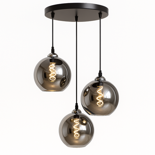 HeyHeaven® Smoke Glas Hanglampen Rond 3 Lichts | Industrieel | Woonkamer | Eetkamer | Slaapkamer | Zilver Rookglas