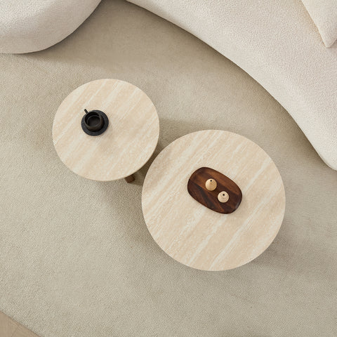 Salontafel Rond Travertin Ø76cm & Ø58cm