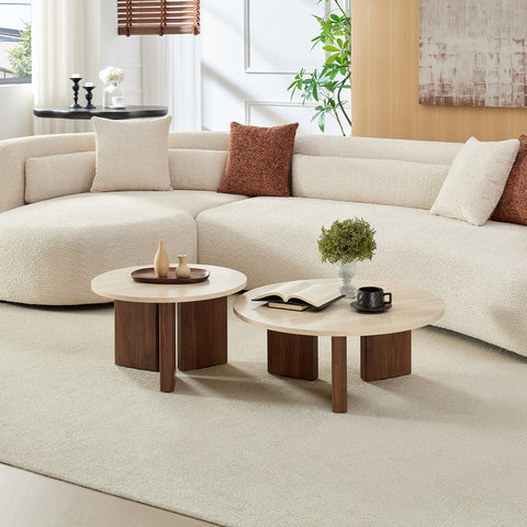 Salontafel Rond Travertin Ø76cm & Ø58cm