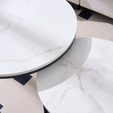 Salontafel Raguel Zwart Rond met Wit Marmer