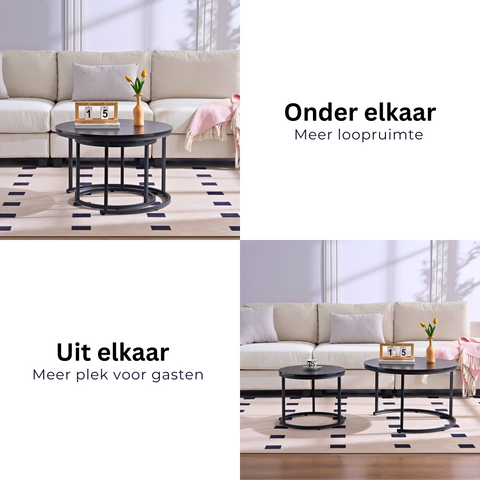 Salontafels Rond Zwart Hout Print 70cm