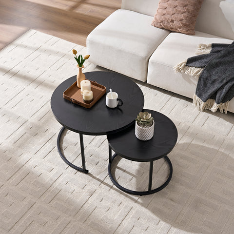 Salontafels Rond Zwart Hout Print 70cm