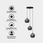 HeyHeaven® Smoke Glas Hanglampen Rond 3 Lichts | Industrieel | Woonkamer | Eetkamer | Slaapkamer | Zilver Rookglas
