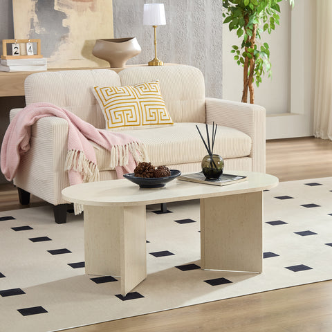 Home-Heaven® Salontafel Ovaal Rond Wit Travertine Steen Look - 100 x 50 x 40 cm (L x B x H)