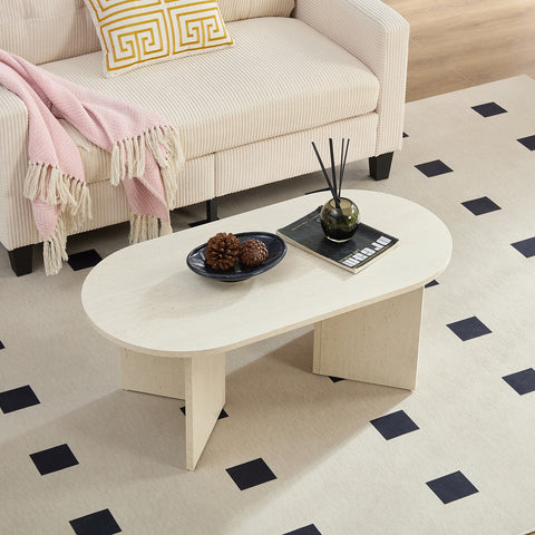 Home-Heaven® Salontafel Ovaal Rond Wit Travertine Steen Look - 100 x 50 x 40 cm (L x B x H)