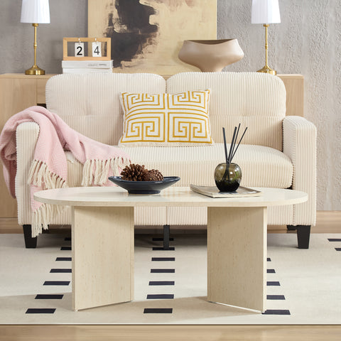 Home-Heaven® Salontafel Ovaal Rond Wit Travertine Steen Look - 100 x 50 x 40 cm (L x B x H)