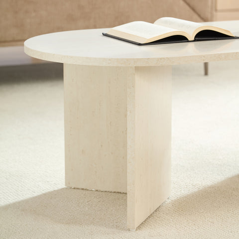 Home-Heaven® Salontafel Ovaal Rond Wit Travertine Steen Look - 100 x 50 x 40 cm (L x B x H)