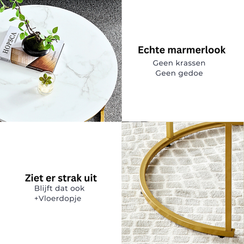 Salontafel Rond Goud met Wit Marmerlook