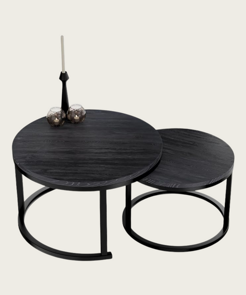 Salontafels Rond Zwart Hout Print 70cm