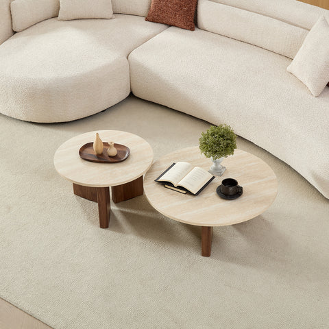 Salontafel Rond Travertin Ø76cm & Ø58cm