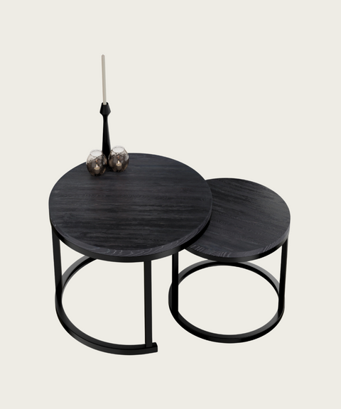 Salontafel Rond met Zwart Hout Print 60cm