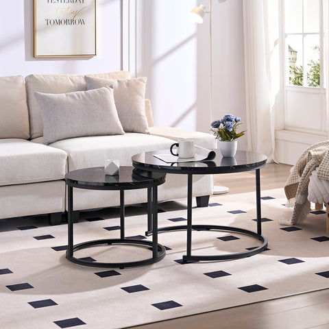 Salontafels Rond Zwart Marmerlook