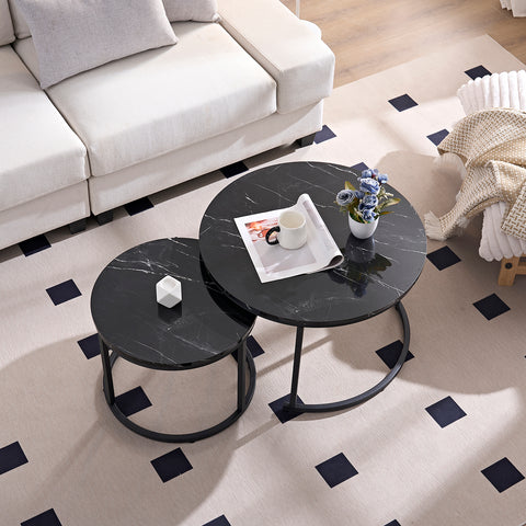 Salontafels Rond Zwart Marmerlook